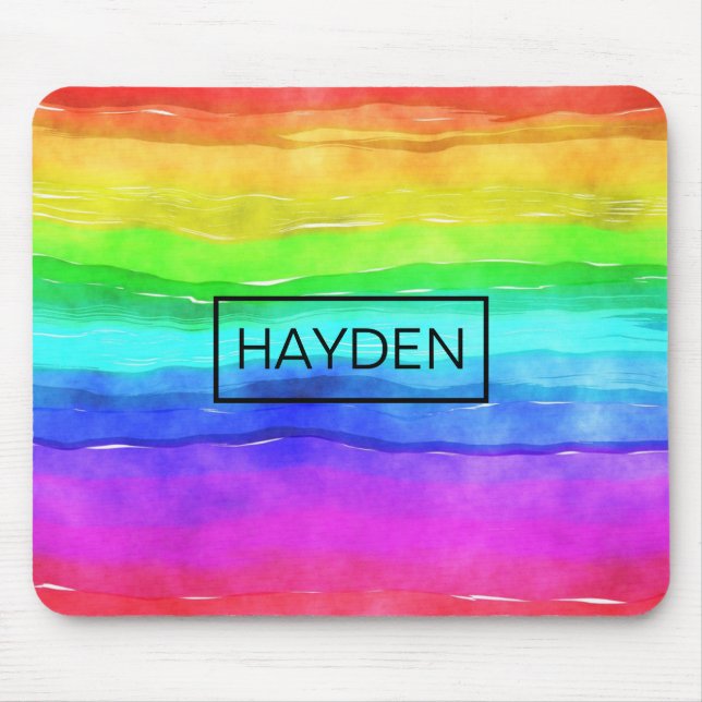 Watercolor Rainbow Stripes Personalised Mouse Pad