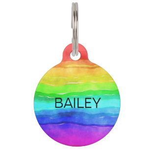 Watercolor Rainbow Stripes Personalised Pet Tag