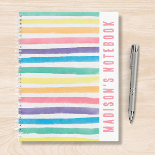 Watercolor Rainbow Stripes Personalized Name Notebook