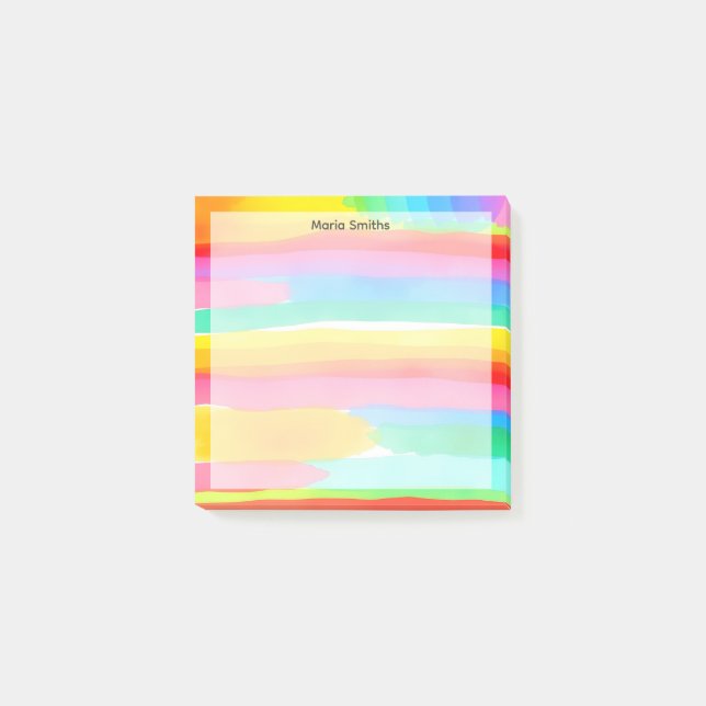 Watercolor Rainbow Stripes Post-it Notes (Front)
