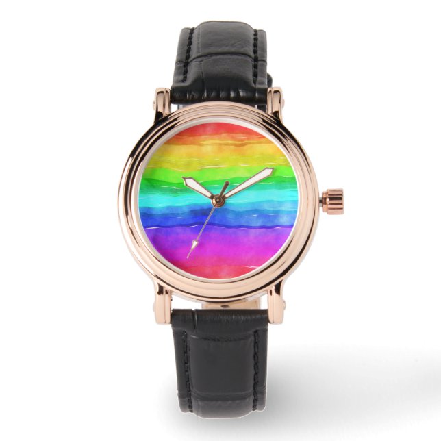 Watercolor Rainbow Stripes Watch (Front)