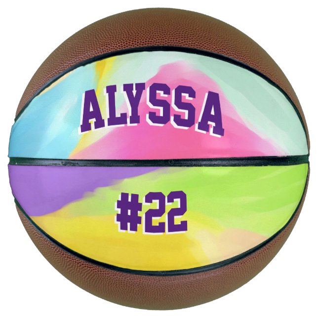 Watercolor Rainbow Swirl Personalized Basketball (Front)