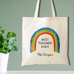 Watercolor Rainbow Teacher Thank You Gift Tote Bag<br><div class="desc">This Teacher's Tote bag is decorated with a child-like rainbow and the words Best Teacher Ever.
Easily customizable with your favourite teacher's name.</div>
