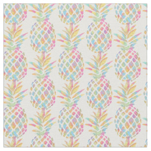 Watercolor Rainbow Tropical Pineapple Fabric