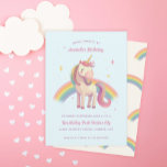 Watercolor Rainbow Unicorn Blue Birthday Party  Invitation<br><div class="desc">Rainbow unicorn with rainbow and stars on custom colour background. choose from multiple die cuts to elevate the design. Backer pattern optional; add photos or solid colour</div>