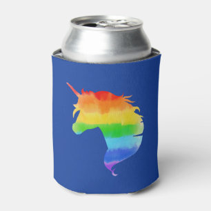 Watercolor Rainbow Unicorn Can Cooler