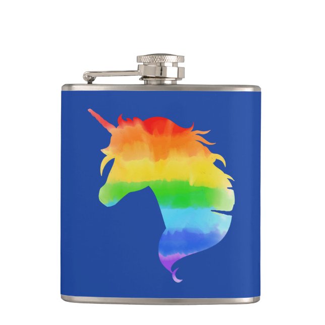 Watercolor Rainbow Unicorn Hip Flask (Front)