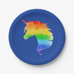 Watercolor Rainbow Unicorn Paper Plate