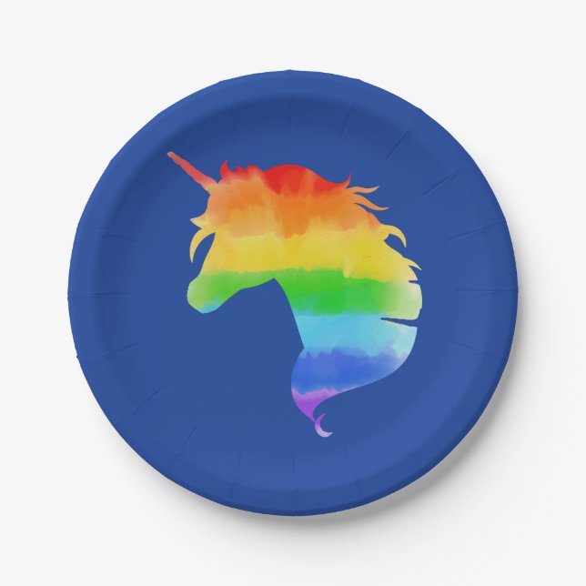 Watercolor Rainbow Unicorn Paper Plate (Front)