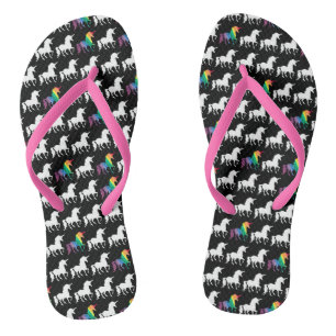 Watercolor Rainbow Unicorn Pattern Trendy Stylish Flip Flops