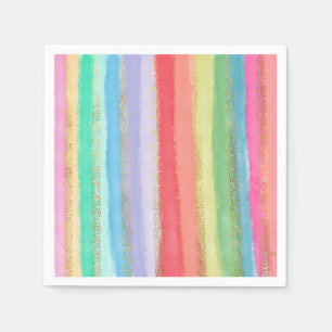 Watercolor Rainbow Unicorn Stripes Gold Myrtle Napkin