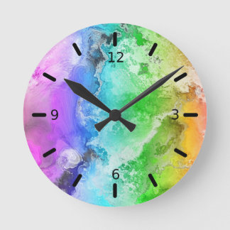 Watercolor Rainbow Wash Abstract Round Clock