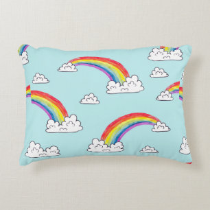 Watercolor rainbows and clouds seamless pattern accent pillow