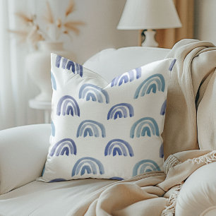 Watercolor Rainbows in Blue Reversible Throw Pillow