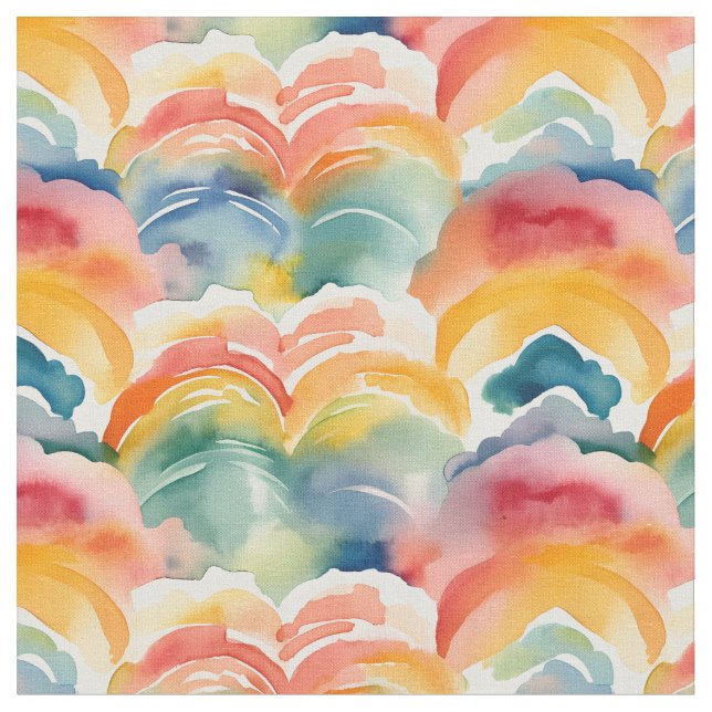 Watercolor rainbows pattern fabric (Close Up)
