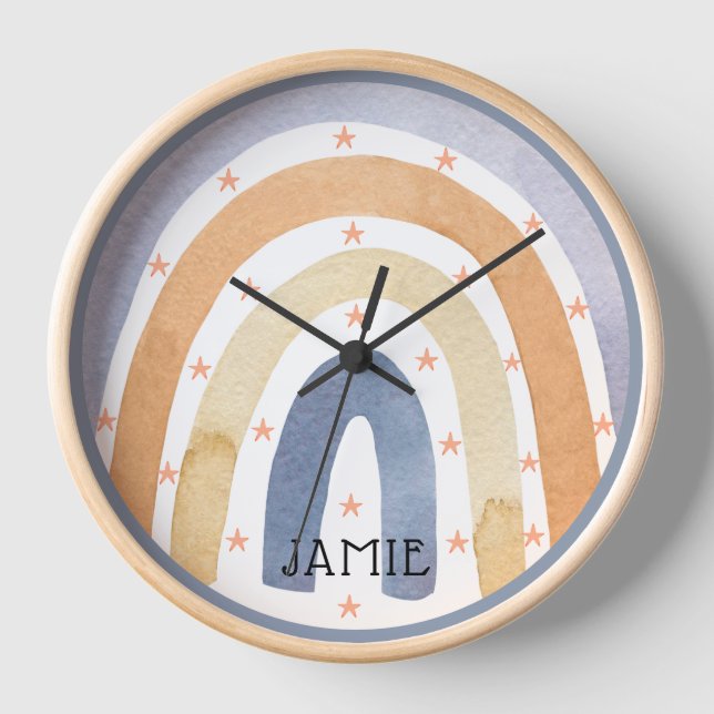 Watercolor Rainbows & Stars Personalized Clock (Front)