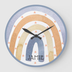 Watercolor Rainbows & Stars Personalized Large Clock