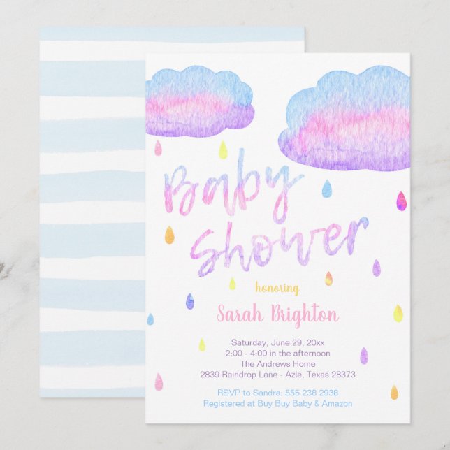 Watercolor Raindrop Baby Shower Invitation (Front/Back)