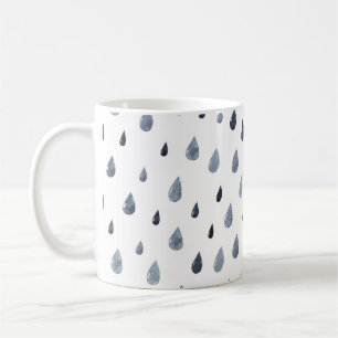 Watercolor raindrops, indigo seamless pattern. coffee mug