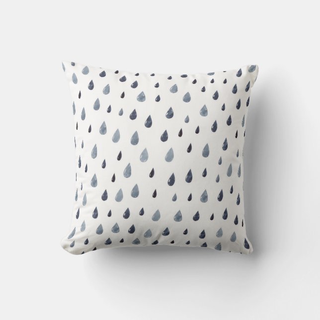 Watercolor raindrops, indigo seamless pattern. throw pillow (Front)