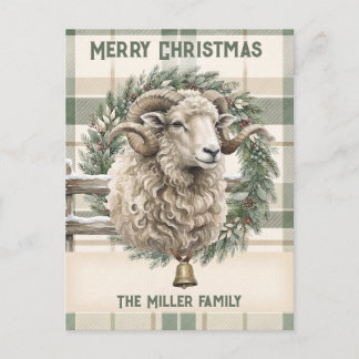 Watercolor Ram Plaid Woodland Christmas Custom Holiday Postcard