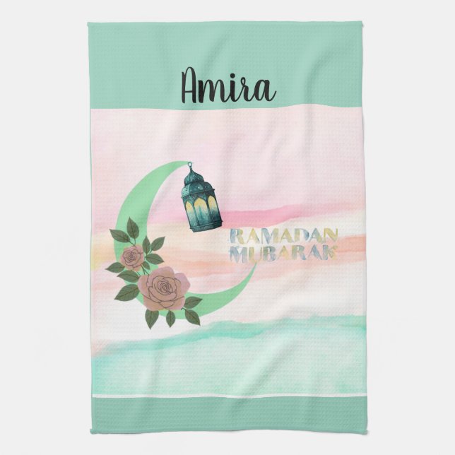 Watercolor Ramadan Crescent Moon – Customizable Kitchen Towel (Vertical)
