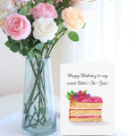 Watercolor Raspberry Cake Birthday Sister-In-Law Card<br><div class="desc">This delightful greeting card features a hand-painted watercolor illustration of a luscious raspberry cake, adorned with fresh mint leaves and a vibrant assortment of blueberries and raspberries resting atop a rich layer of raspberry jam frosting. The meticulous attention to detail in the artwork captures the freshness and vivid colours of...</div>