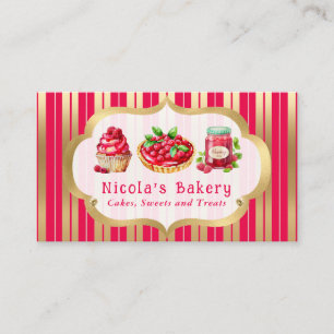 Watercolor Raspberry Cakes and Jam Bakery  Business Card