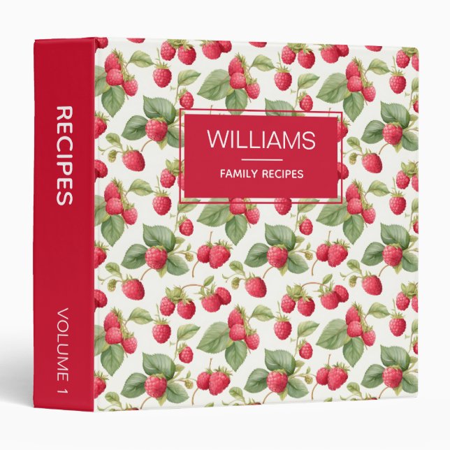 Watercolor Raspberry Personalized Recipe Book Binder (Front/Spine)