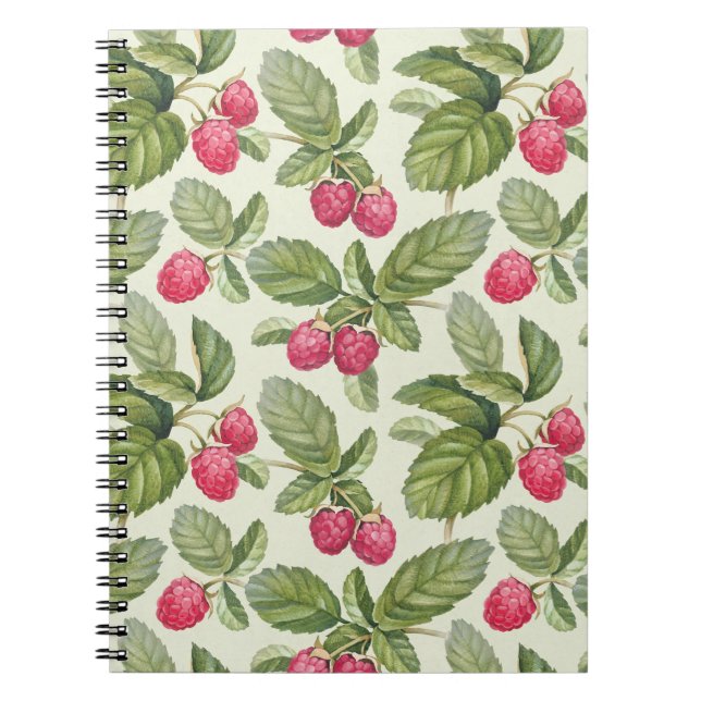 Watercolor Raspberry Seamless Pattern Design Notebook (Front)