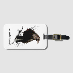Watercolor Raven Bird Animal Art Black Quote Luggage Tag