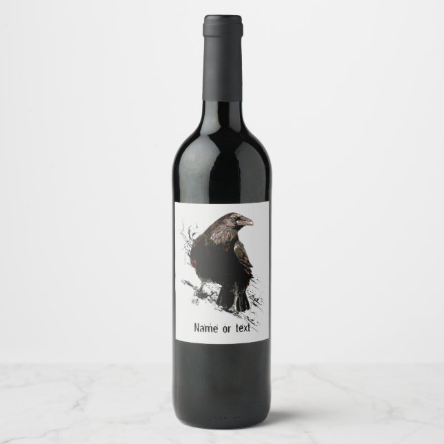 Watercolor  Raven Bird Animal  Art Personalize Wine Label (Front)