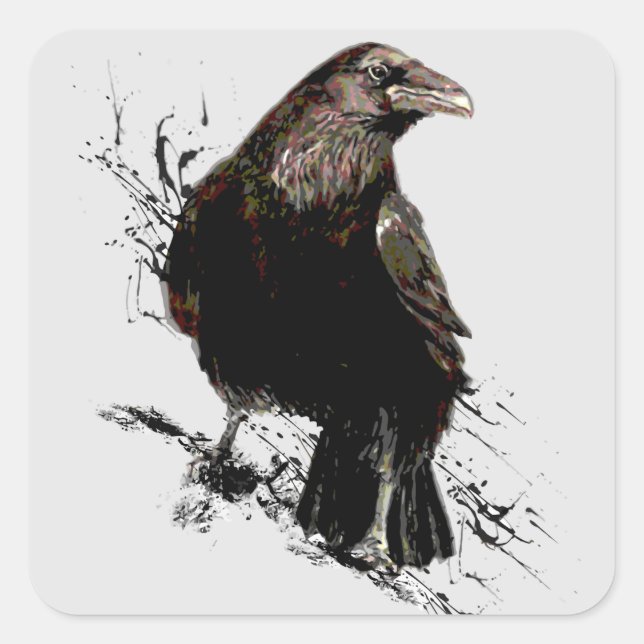 Watercolor  Raven Bird Animal  Art Square Sticker (Front)