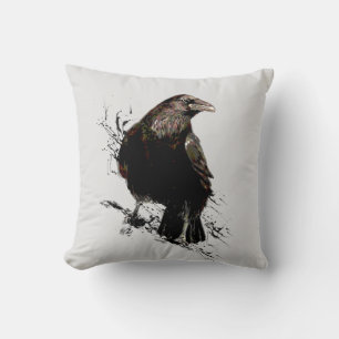 Watercolor Raven Bird Animal Art Throw Pillow