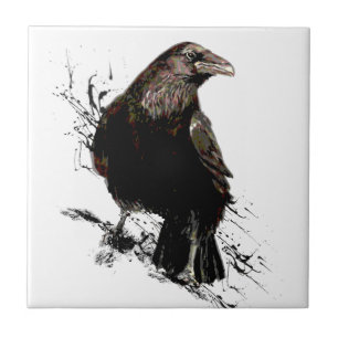 Watercolor  Raven Bird Animal  Art Tile