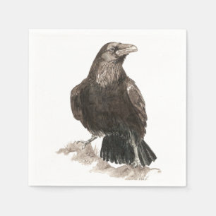 Watercolor Raven Bird Nature Art Napkin