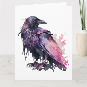 Watercolor Raven - Pink Card