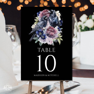 Watercolor Ravens Gothic Purple Floral Wedding Table Number