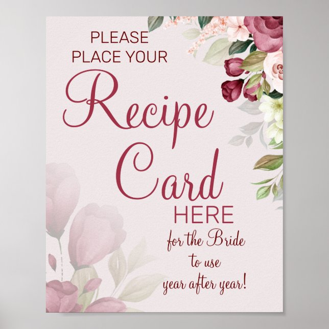Watercolor Recipe Cards bridal shower game sign (Front)