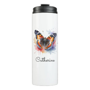 Watercolor Red Admiral Butterfly Personalized Thermal Tumbler