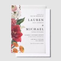 Watercolor Red Amaryllis and Autumn Floral Wedding