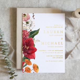 Watercolor Red Amaryllis and Chrysanthemum Wedding