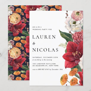 Watercolor Red Amaryllis Botanical Wedding Party Invitation