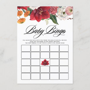 Watercolor Red Amaryllis Bridal Shower Bingo Game Enclosure Card