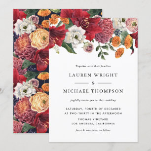 Watercolor Red Amaryllis Floral Wedding Invitation