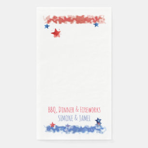 Watercolor Red and Blue Bars with Sta, 4th of July Napkin