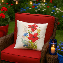Watercolor Red and Blue Flowers on a White