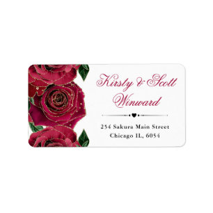 Watercolor Red and Gold Flowers Address Label
