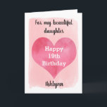 Watercolor Red and Gold Heart 19th Birthday Card<br><div class="desc">A watercolor pink and red heart 19th birthday card for daughter, niece, goddaughter, etc. The front of this watercolor 19th birthday card for her can be easily personalized with her name. The inside card message and the back of the card can also be edited if wanted. This pretty nineteenth card...</div>