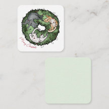 Watercolor red and green Cat Christmas Card 